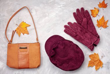 Soğuk hava için rahat ve sıcak kıyafetlerle yatıyordu. Rahat bir sonbahar, kışlık kıyafet alışverişi, satış, moda renk konsepti.