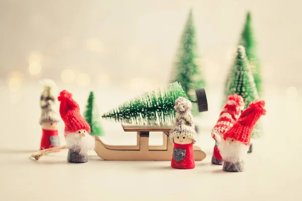 Fondo Navidad Con Juguetes Miniatura Con Escenas Marchitas Navidad Temporada — Foto de Stock
