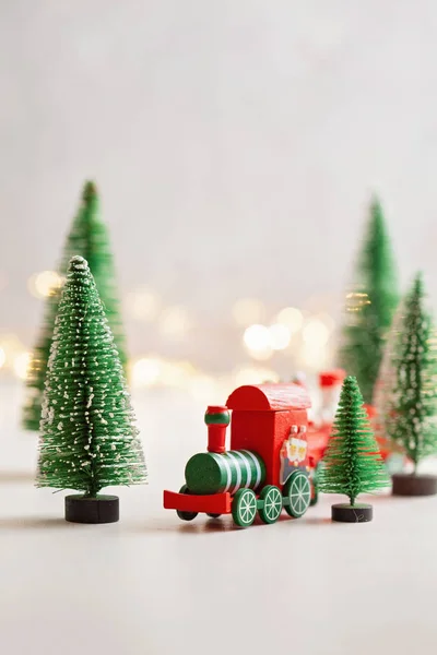Fondo Navidad Con Juguetes Miniatura Con Escenas Marchitas Navidad Temporada — Foto de Stock