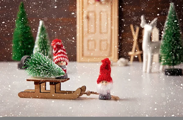Boże Narodzenie Tło Miniaturowe Zabawki Więdną Sceny Sezonowe Boże Narodzenie — Zdjęcie stockowe