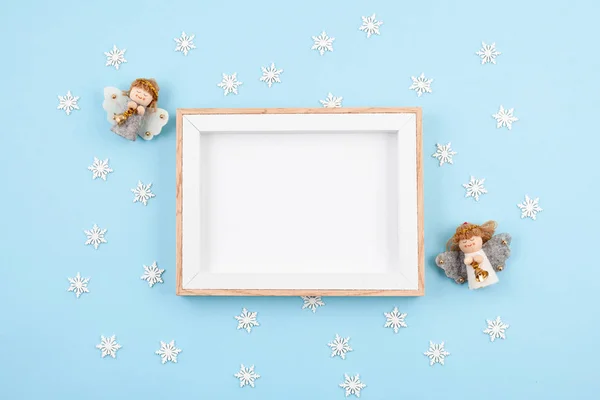 Carte Vœux Créative Pour Noël Nouvel Sur Fond Pastel Bleu — Photo