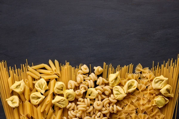 Italian pasta. Traditional italian kitchen. Flat lay with variety of pasta