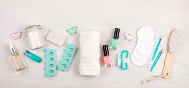 Mockup güzellik kozmetik ürünleri manikür, pedikür, ayak ve el bakımı, düz yatıyordu, en iyi görünüm için. Kadın güzellik moda görüntü için satış, alışveriş, moda ve güzellik Bloglar