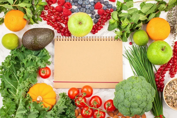 Vielfalt Buntem Obst Und Gemüse Gesunde Ernährung Ernährungsplanung Gewichtsverlust Entgiftung — Stockfoto