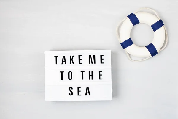Light box with text Take me to the sea — Stock Photo, Image