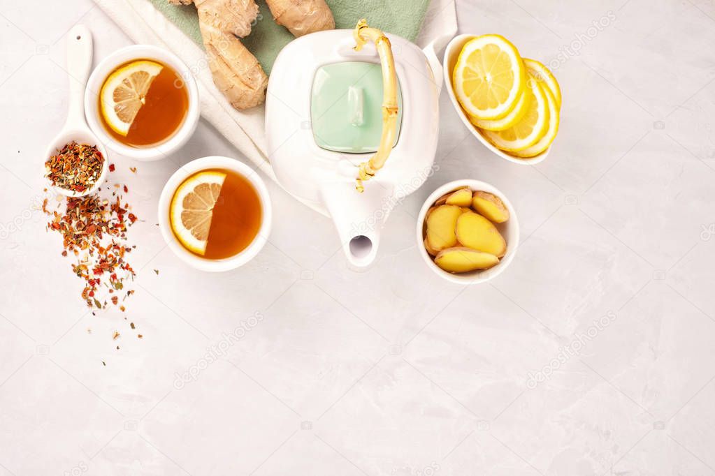 Healthy herbal tea with lemon and ginger