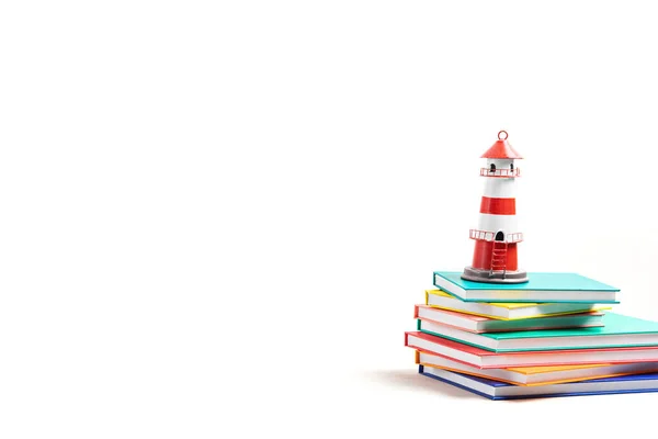 Leuchtturm Auf Dem Bücherstapel Internationaler Alphabetisierungstag Abenteuer Büchern Fantasie Und — Stockfoto