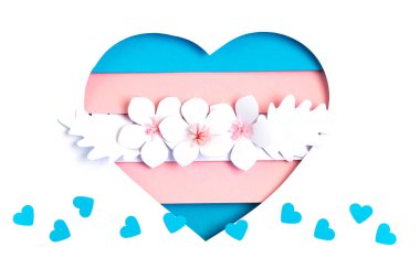 Kağıt şeklinde transseksüel bayrak. Mavi, pembe ve beyaz renkte kesilmiş. Aşk, gurur, çeşitlilik, hoşgörü, eşitlik fikri