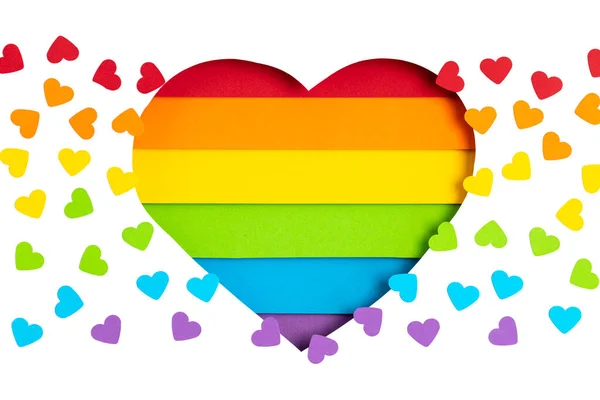 Cuore Carta Con Strisce Colore Arcobaleno Simbolo Dell Orgoglio Gay — Foto Stock