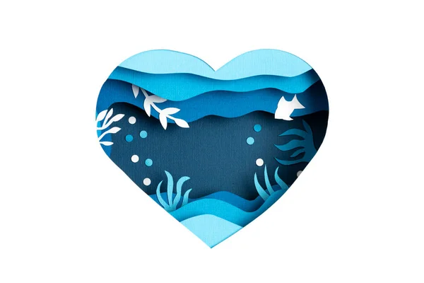 Carta Tagliata Giornata Oceanica Mondiale Acque Profonde Vita Marina Blu — Foto Stock