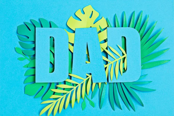 Hari Ayah Kata Ayah Atas Kertas Memotong Daun Tropis Dan — Stok Foto