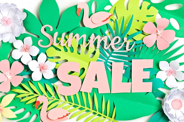 Word Summer Sale Над Фоном Тропічного Паперу Літній Продаж Онлайн — стокове фото