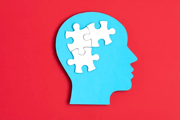 中にジグソーパズルのピースが入った紙切り頭 精神衛生の問題 心理学 メモリ 論理学 思考プロセス ソリューション 精神疾患の概念 — ストック写真