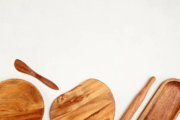 Ξύλινα Σκεύη Κουζίνας Οικιακά Εργαλεία Παραδοσιακή Μαγειρική Συνταγές Mockup Επίπεδο — Φωτογραφία Αρχείου