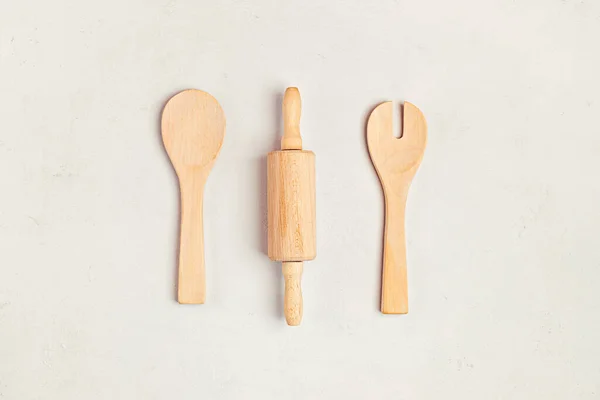 Utensilios Cocina Madera Herramientas Para Hogar Cocina Tradicional Recetas Maqueta — Foto de Stock