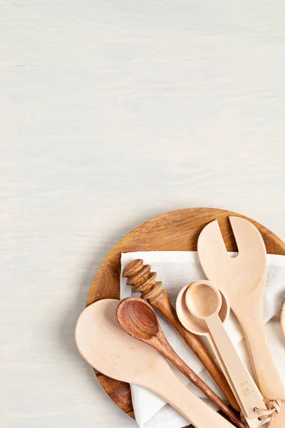 Traditional Wooden Kitchen Utensils Abd Kitchenware Mock Home Cooking Recipe — Stock Photo, Image