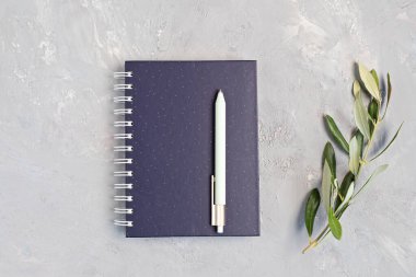 Organik renk sabitleyici ile biçimlendirilmiş minimal masaüstü modeli. Serbest çalışan, sosyal medya blogcusu konsepti. Düz konum, üst görünüm, kopyalama alanı.