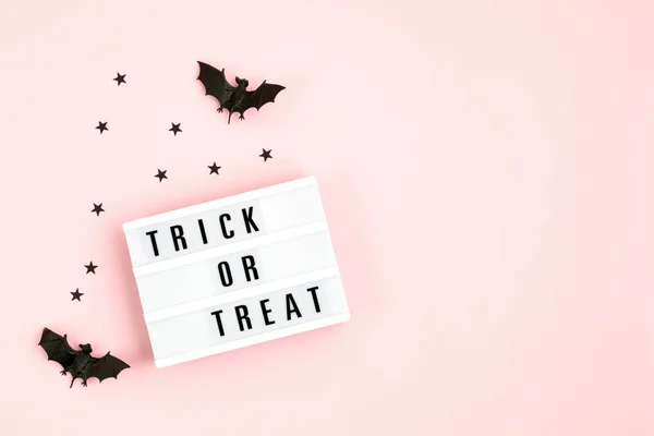 Halloween Platte Lay Van Lightbox Met Truc Trakteer Tekst Decoratie — Stockfoto