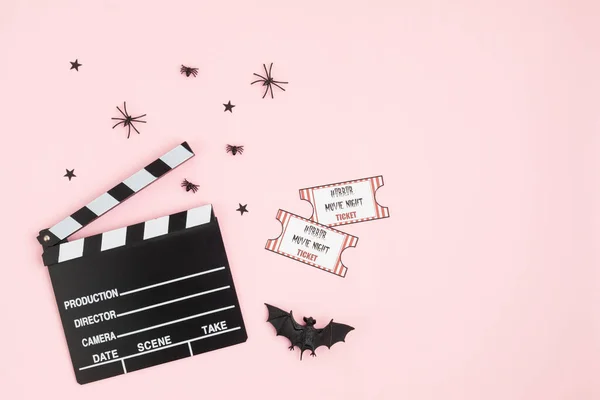 Movie Clapperboard Halloween Decoration Pink Background Horror Movie Night Halloween — Stock Photo, Image