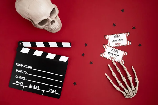 Movie Clapperboard Halloween Decoration Horror Movie Night Halloween Party Invitation — Stock Photo, Image