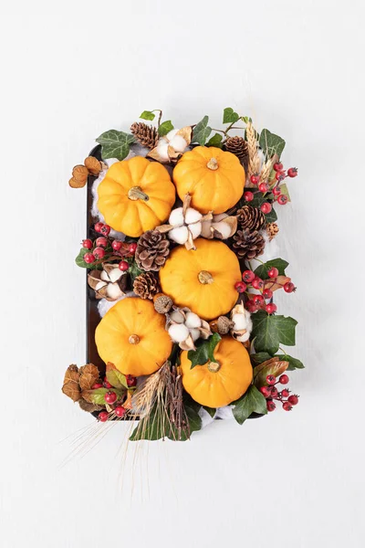 Autumn Fall Thanksgiving Table Decoration Handmade Centrepiece Festive Family Dinner — Stock Photo, Image