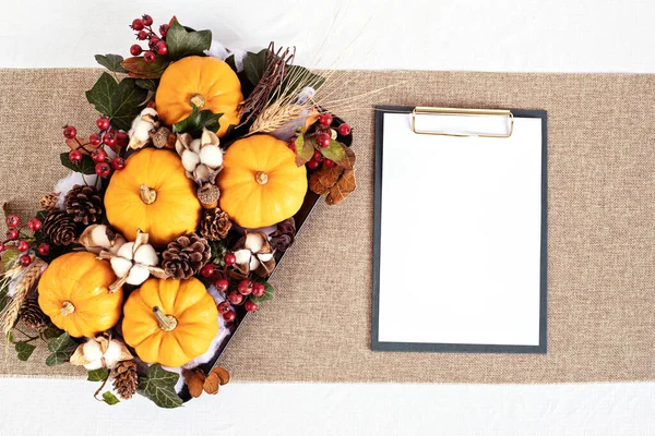 Template Thanksgivinig Table Decoration Mock Menu Festive Autumn Fall Dinner — Stock Photo, Image