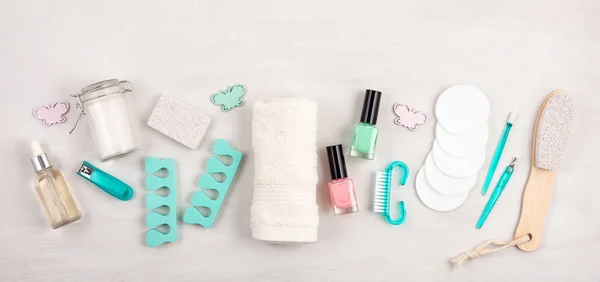 Download Mockup Of Beauty Cosmetic Products For Manicure Pedicure Feet And Hands Care Flat Lay Top View Woman Beauty Fashion Image For Sales Shopping Fashion And Beauty Blogs Service Health Stock