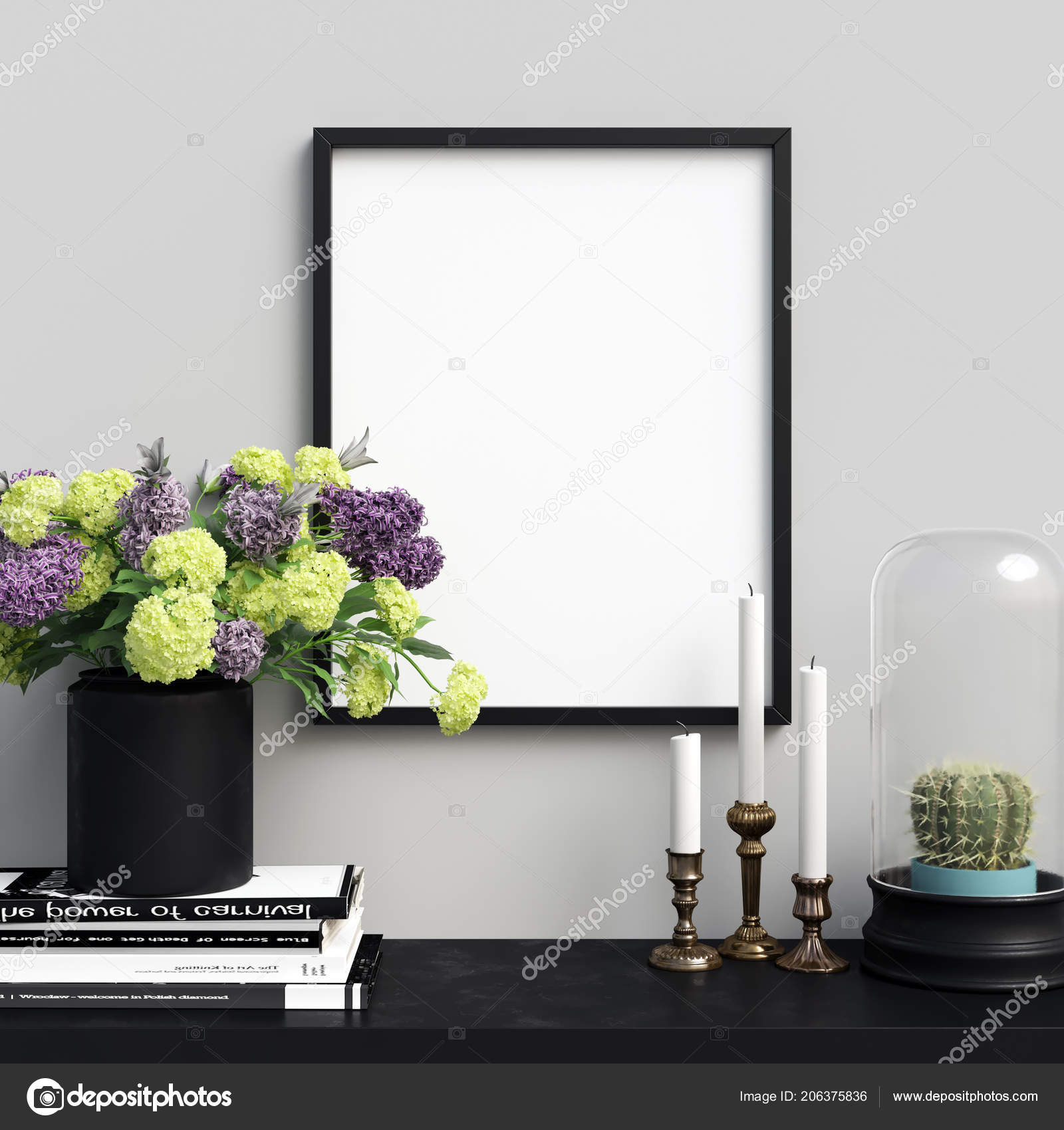 Póster de maqueta en la oficina. el espacio de trabajo con plantas y