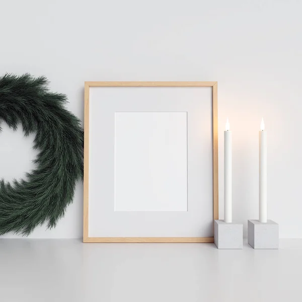 Mock Cartel Marco Interior Escandinavo Navidad Decoración Invierno — Foto de Stock