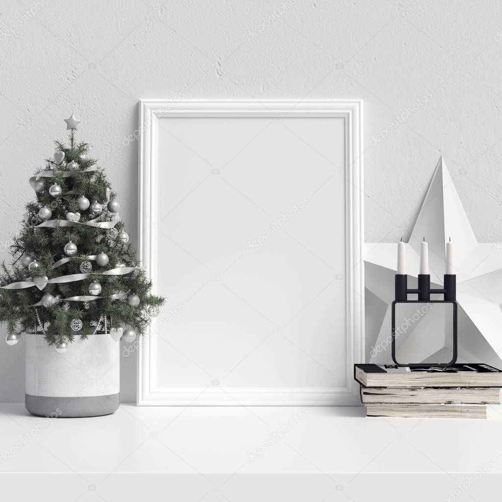 Mock Up Poster Frame Interior Scandinavian Christmas Winter Decoration