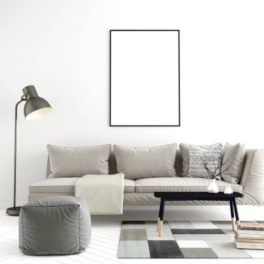 Mobilya ve Dekorasyon ile İç Oturma Odası Duvar Arka Plan Mockup