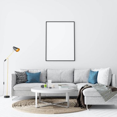 Mobilya ve Dekorasyon ile İç Oturma Odası Duvar Arka Plan Mockup