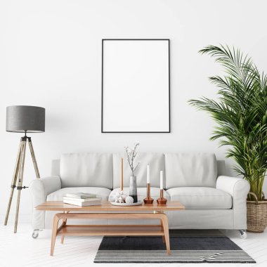 Mobilya ve Dekorasyon ile İç Oturma Odası Duvar Arka Plan Mockup