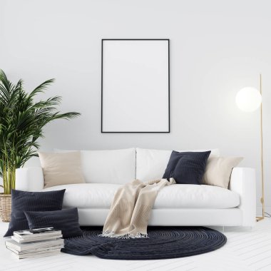 Mobilya ve Dekorasyon ile İç Oturma Odası Duvar Arka Plan Mockup