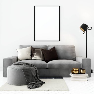 Mobilya ve Dekorasyon ile İç Oturma Odası Duvar Arka Plan Mockup