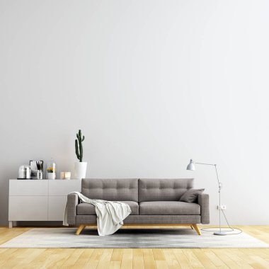 Mobilya ve Dekorasyon ile İç Oturma Odası Duvar Arka Plan Mockup