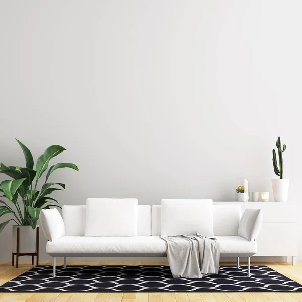 Mockup Latar Belakang Dinding Living Room Interior Dengan Furniture Dan — Stok Foto