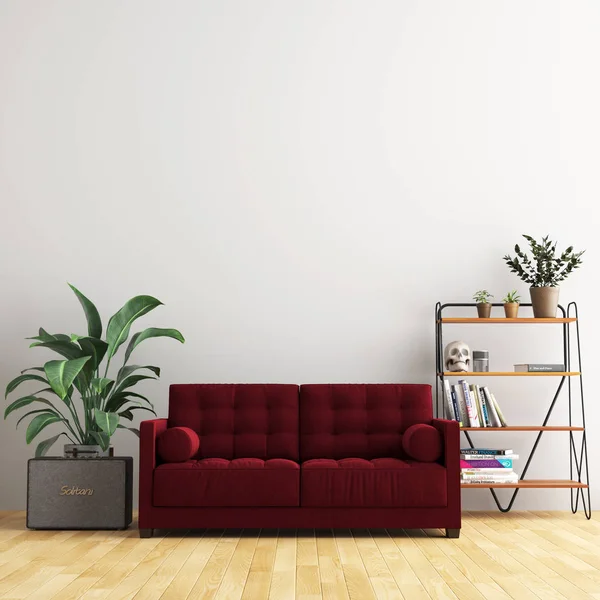 Mockup Latar Belakang Dinding Living Room Interior Dengan Furniture Dan — Stok Foto