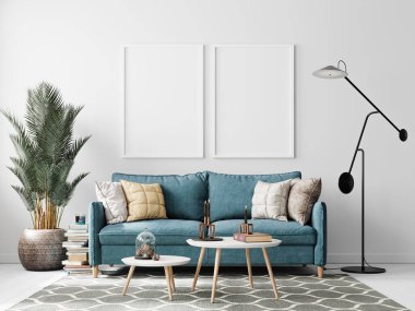 Modern İçişleri Oturma Odası Poster Çerçeve Model - 3d Görüntü, 3d Görüntü