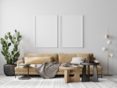 Modern İçişleri Oturma Odası Poster Çerçeve Model - 3d Görüntü, 3d Görüntü