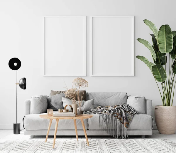 Modern İçişleri Oturma Odası Poster Çerçeve Model - 3d Görüntü, 3d Görüntü