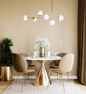 İç Yemek Odası Duvar Modeli - 3D Görüntü, 3D Görüntü