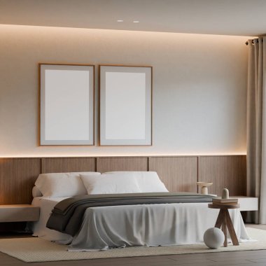 Modern Minimalist Japandi Yatak Odası İç Çerçeve Posteri Model