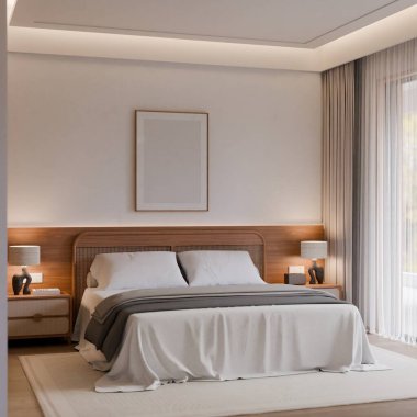 Modern Minimalist Japandi Yatak Odası İç Çerçeve Posteri Model