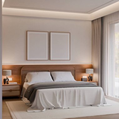 Modern Minimalist Japandi Yatak Odası İç Çerçeve Posteri Model