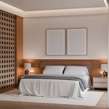 Modern Minimalist Japandi Yatak Odası İç Çerçeve Posteri Model