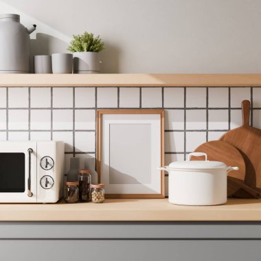 beyaz arka planda modern mutfak ve aksesuarlar