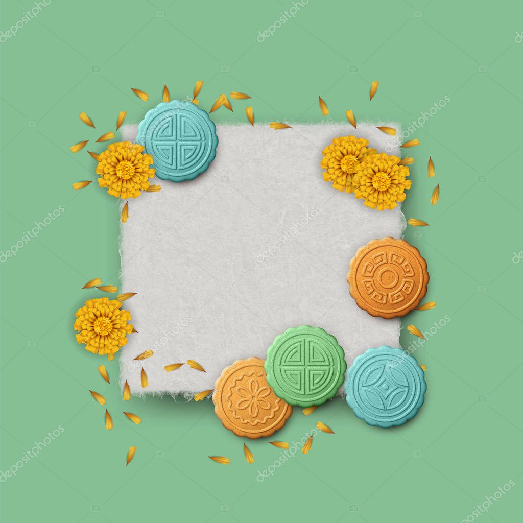 Mid Autumn Festival Moon Cake And Flowers On A Sheet Of Watercolor Paper Premium Vector In Adobe Illustrator Ai Ai Format Encapsulated Postscript Eps Eps Format