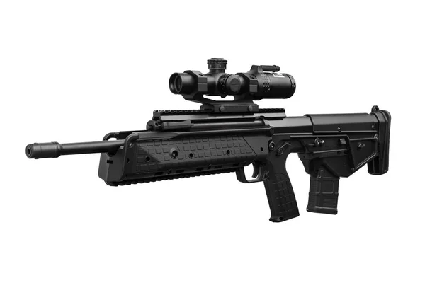 Moderní Rifle Optickým Zaměřovačem Izolované Bílém Pozadí — Stock fotografie