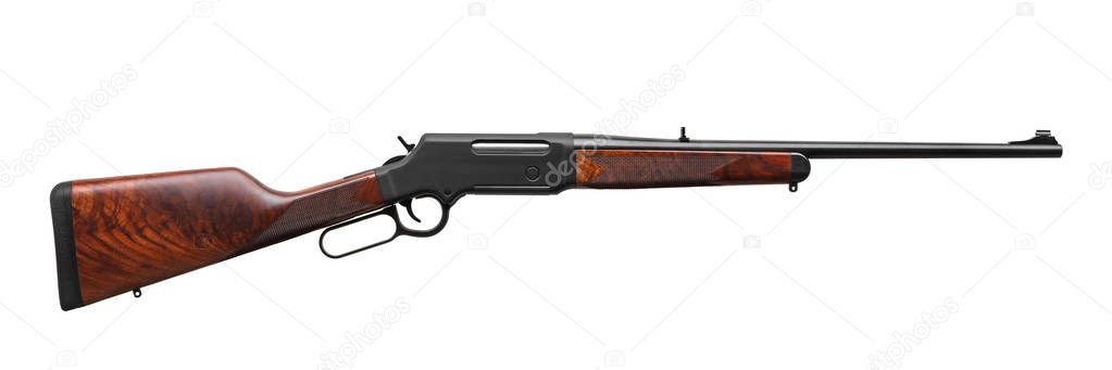 Old American wild west rifle isolated on white background